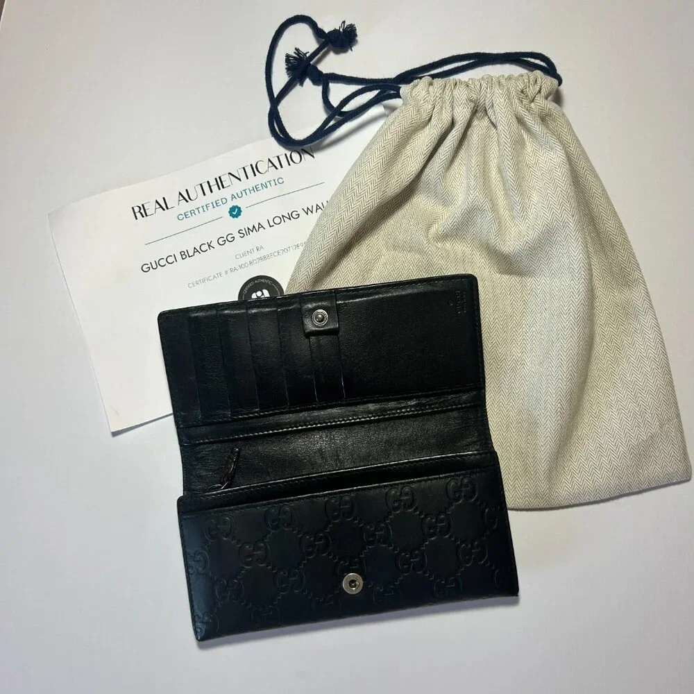 Gucci GG Sima Guccissima Black Leather Long Contiental Wallet COA + Dustbag - Picture 3 of 6